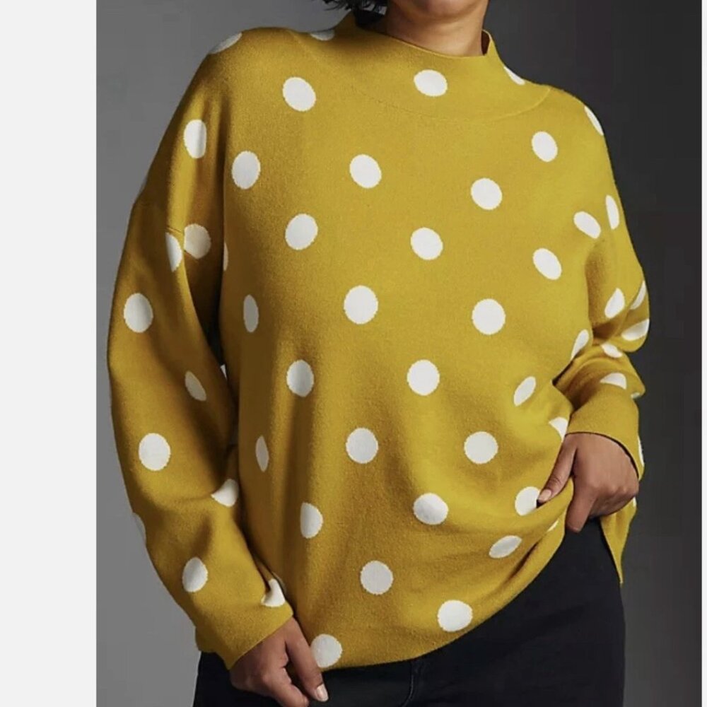 Anthropologie Maeve Carys Mockneck Yellow Polka Dot Sweater - Medium